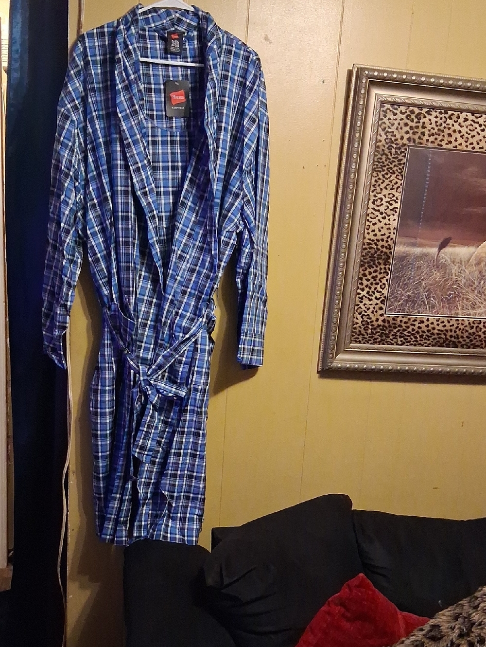 Hanes Blue Plaid Men's Robe